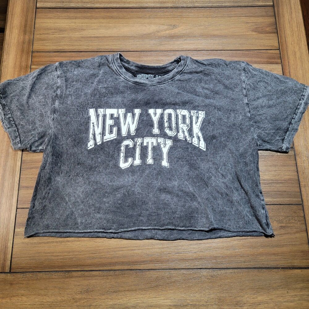 Popular Color Co Graphic SS Crop Top Tee Dark Grey New York City - Size Large